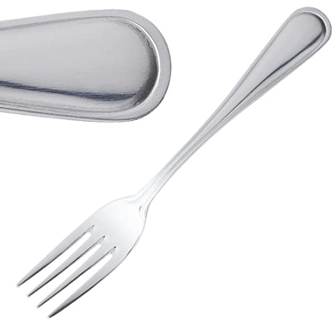 Olympia Mayfair Table Fork 18/0 Stainless Steel 199mm, Pack of 12 | Elegant embossed handle borders add a decorative touch to table settings, finished with a high-shine polish.