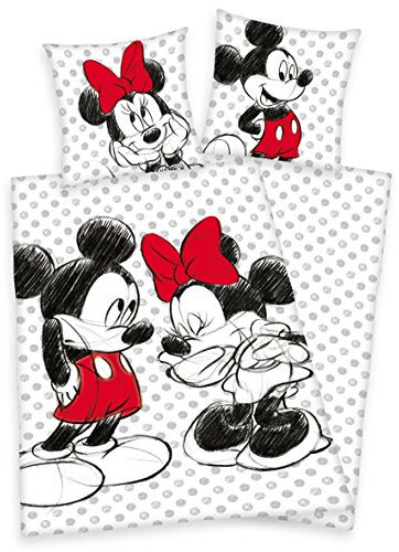 Disneys Minnie & Mickey Mouse BETTWÄSCHE 80x80 135x200cm 100% Baumwolle Renforce mit Reißverschluss