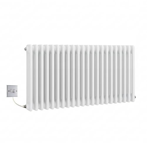Manissa Electric White Traditional Radiator 3 Column 480mm H x 999mm W | Cast Iron Type, Old School Radiator, Includes 7 Day Timer/Thermostat, Triple Column, PTC Element