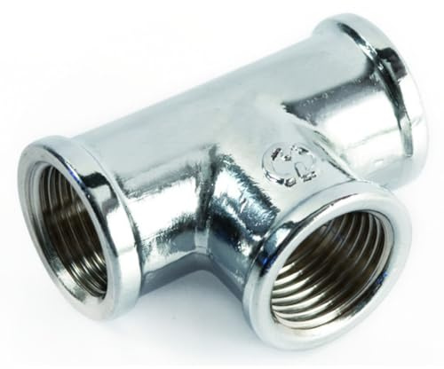 Schläfer 640510 | Raccordo a T in Ottone 1/2 Femmina Cromo Lucidato, Raccordo Triplo Femmina TEE, Raccordo per tubi con Filettatura Interna 3 Vie Cromato