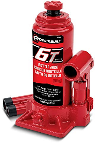 Powerbuilt 6 Ton Bottle Jack, Hydraulic Lift, Heavy Duty Stable Base, 12000 Pounds, Release Valve, Lift up to 15-1/2 Inches - Red 640911