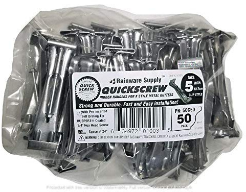 Quick Screw 5 50 Pack Premium Hidden Rain Gutter Bracket Hook Hangers with screw clip style
