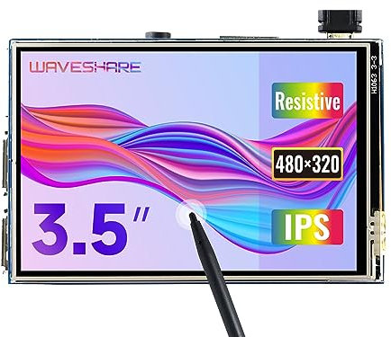 Waveshare 3.5inch Display for Raspberry Pi 4 Resistive Touchscreen 480×320 Pixel IPS Monitor SPI Interface Directly-pluggable for All Raspberry Pi Raspbian/Ubuntu Mate/Ubuntu/Kali Driver Provided