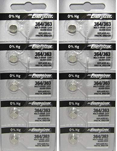 Lot de 10 piles pour montre Energizer 364 SR621SW, sans mercure, oxyde d'argent