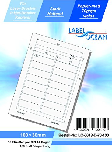 LabelOcean LO-0018-D-70-100 Universal Etiketten, 100 Blatt 70g/qm, Hochwertiges Papier