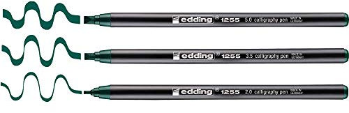 edding 1255 calligraphy pen - bottlegreen - 3 pens - calligraphy nib 2-5 mm - fibre pens for paper, wood, terracotta, canvas - pack of 3