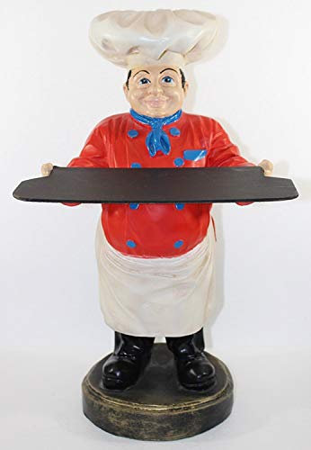Deko Figur Koch mit Tablett Kochfigur H 48 cm Dekofigur stehend aus Kunstharz