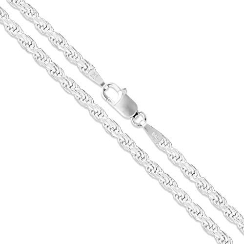 Sterling Silver Men's Diamond-Cut Rope Chain 3mm 3.3mm 3.7mm 4.7mm 5.4mm 6mm 7mm 8mm Solid 925 Italy Heavy Necklace, Length 20 Inches, Sterling Silver, No Gemstone