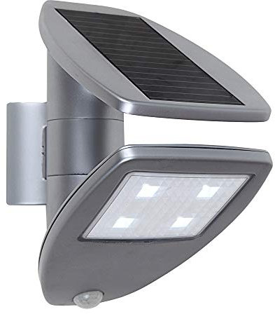 LUTEC Solar-Außenwandleuchte Zeta mit solar Panel und Bewegungsmelder, 2,4 W, 200 lm, IP44, silberfarbig P 9011 SI