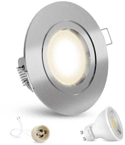 linovum LED Einbauspot gebürstet rund Edelstahl Optik neutralweiß 6W 230V - Einbauleuchte mit GU10 Fassung Anschluss ohne Trafo