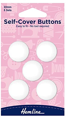 Hemline H475.22 White Nylon Self Cover Button Snap On Back Plate 22mm 5 sets