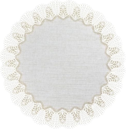 Plauener Spitze 4048L_14_75 Tischdecke Design Oslo L, 14 cm breite Spitze, 75 cm, rund