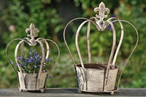Blumentopf, Pflanztopf, Rankhilfe 2er-Set in Form einer Krone, Höhe ca. 30 cm und 40 cm