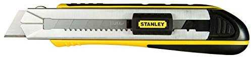 Stanley 0-10-486 Cutter Gamme Fatmax à Lame Rétractable Largeur 25mm - Chariot Inoxydable - Blocage et Rechargement Automatique - Fourni avec 4 Lames