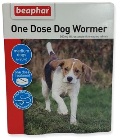 Beaphar – One Dose Worming Tablets – For Medium Dogs Weighing 6kg to 20kg – Kills Roundworms and Tapeworms - Veterinary medicine – 2 tablet pack