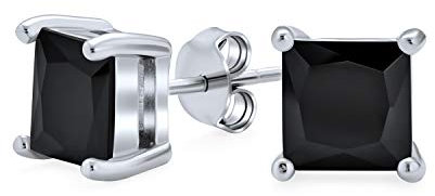 Schwarze Quadratische Zirkonia Prinzessschliff CZ Ohrstecker Für Damen Und Herren .925 Sterlingsilber