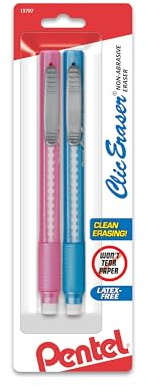 Pentel Clic ZE21TBP2M Radiergummi, einziehbar, mit Griff, verschiedene Fassungen, 2 Stück