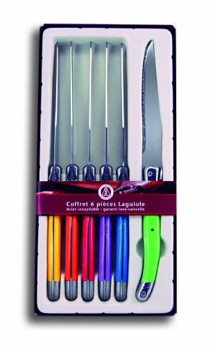 Laguiole Production 441350 Coffret 6 Couteaux Steak Laguiole de Table ABS Multicolors Inox