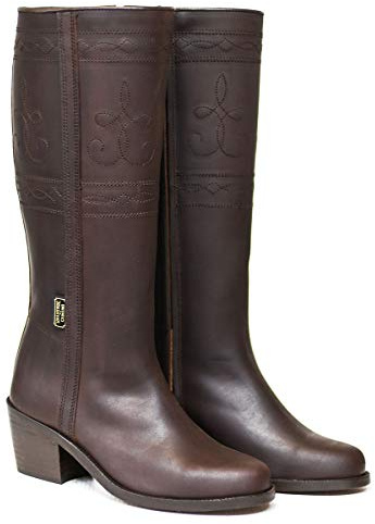 Stivali donna campera campero marrone tacco pelle cerniera (42 EU)