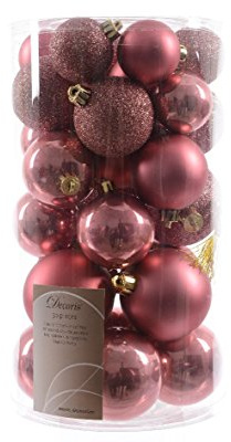 Confezione di palle di Natale infrangibili, color marmo rosa, varie dimensioni