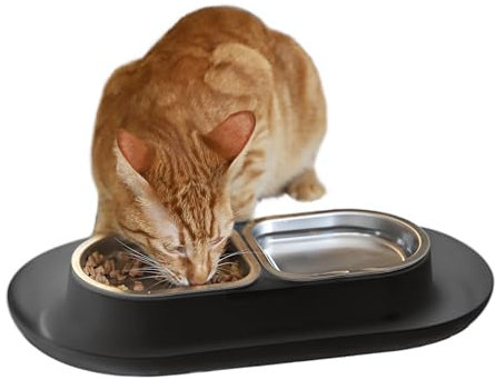 Hepper NomNom - Spill Proof Elevated Cat Bowls for Food and Water - Whisker Relief Cat Bowl + Raised Cat Food Bowls: a Safe Cat Dish for Messy Cats - Stainless Steel Cat Bowl Station