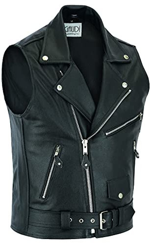 Gaudi-Leathers Motociclista Gilet in pelle Biker Giacca Moto Brando style Uomo 2XL