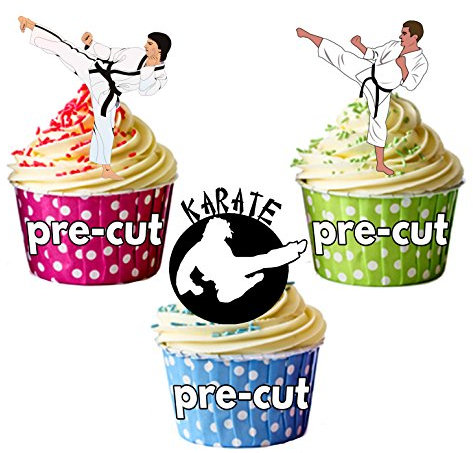 12 X karaté et des Arts martiaux carte en Papier comestible prédécoupé pour décorations de gâteau avec support de fixation