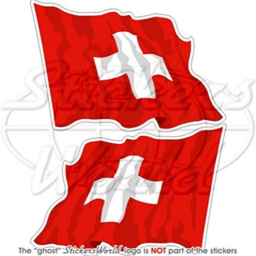 StickersWorld Schweizer Flagge Vinyl-Aufkleber, 2 Stück, Rot, Vinyl, Rechteckig, National, Wasserdicht, Matt, Aufkleber, Flaggenaufkleber, 83134031