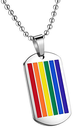 PAURO Herren Edelstahl Gay Lesben stolz Regenbogenfahne Quadrat Dog Tag Anhänger LGBT Halskette