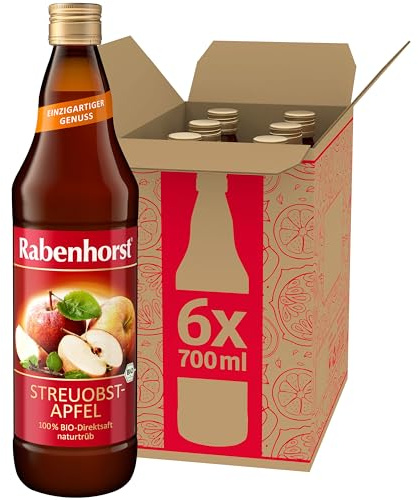 RABENHORST Streuobst-Apfel BIO 6er Pack (6*700 ml) - 100% Direktsaft naturtrüb aus Streuobst-Äpfeln in Bio-Qualität | 100 % Direktsaft naturtrüb aus Streuobst-Äpfeln in Bio-Qualität