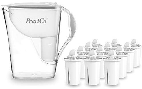 PearlCo Cruche filtre à eau Mode Starter Pack incl. 12 cartouches de filtre (compatible avec Brita® Classic)