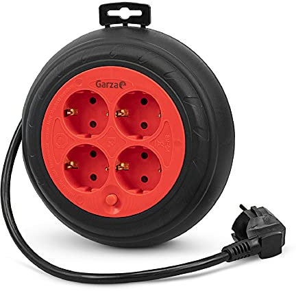 Garza Power - Enrollacables de 3 Metros con 4 Tomas, color Rojo Y Negro