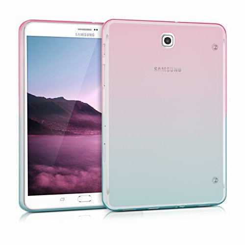 kwmobile Schutzhülle kompatibel mit Samsung Galaxy Tab S2 8.0 - Hülle Silikon - Tablet Cover Case - Zwei Farben Pink Blau Transparent