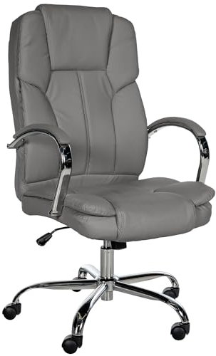 CLP Ergonomischer Bürostuhl Big Xanthos I XXL Komfort Mit Wippfunktion Und Armlehnen I Verstellbar Mit Kunstleder-Bezug, Belastbar bis 210 kg, Farbe:grau