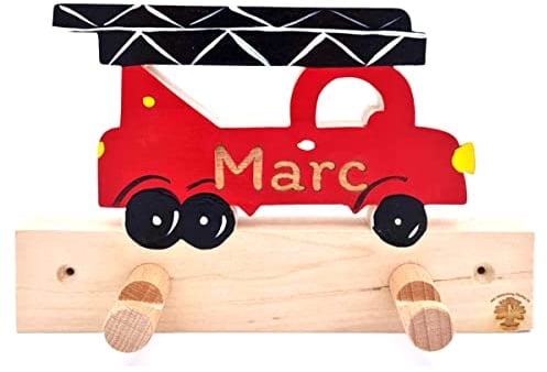 Kindergarderobe - Kleiderhaken Kinder - Holz mit Name (Feuerwehr)