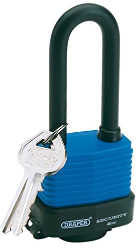 Draper 64177 45 mm Weatherproof Laminated Steel Padlock with Extra-Long Shackle and 2 Keys , Blue