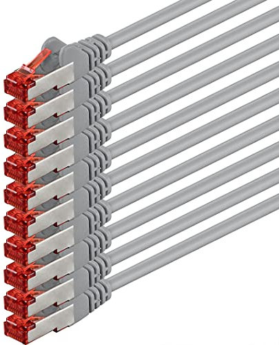 1aTTack.de 10x 1m - Cat 6 Netzwerk-Kabel Patch-Kabel Cat6 RJ45 SFTP - Grau