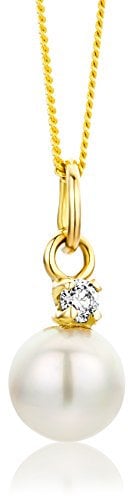 Miore Kinder-Halskette Perle und Brillant 585 Gelbgold 40cm MK048P