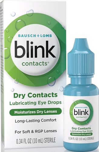 Blink Contacts Lubricating Eye Drops with Hyaluronate, Moisturizing & Soothing for Soft & RGP Contact Lenses, Refreshes Lenses, Hydrating & Comforting Daily Eye Care, 0.34 Fl Oz