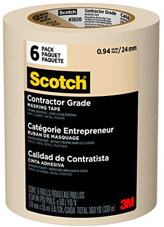 Scotch Contractor Grade Masking Tape, 0.94 inches by 60.1 yards (360 yards total), 2020, 6 Rolls