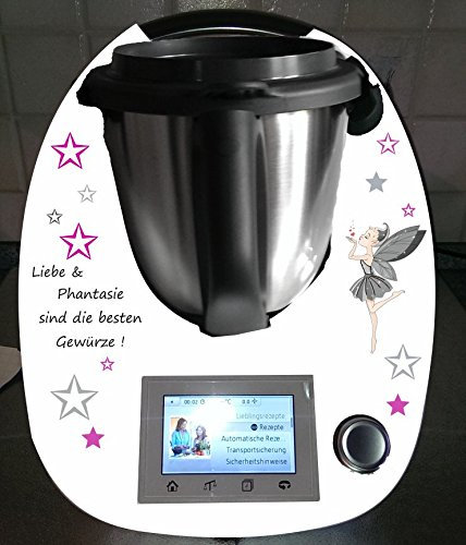 Aufkleber passend für Thermomix TM 5 Fee grau Sterne lila Spruch