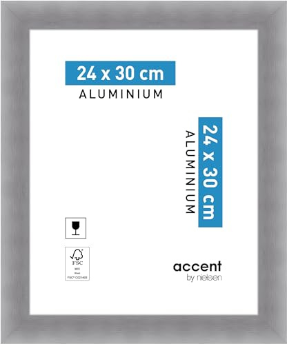 accent by nielsen Aluminium Bilderrahmen Largo, 24 x 30 cm, Silber | Aluminium Rahmen im Hoch- & Querformat zum Aufhängen Silber gebürstet Echtglas