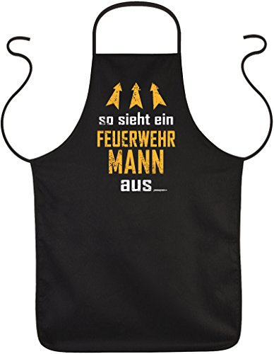 Goodman Design Männer Grill - und Kochschürze - Thema Feuerwehr : so/so sieht ein Feuewehrmann Schürze schwarz