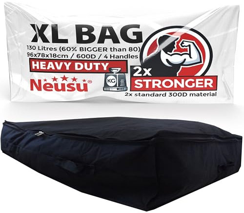 Neusu XL Unterbett-Aufbewahrungstasche – 130L Hochwertige Tasche aus 600D-Polyester mit Doppelreißverschluss, 96x78x18cm – Ideal für Bettdecken, Bettwäsche und Mehr - Schwarz