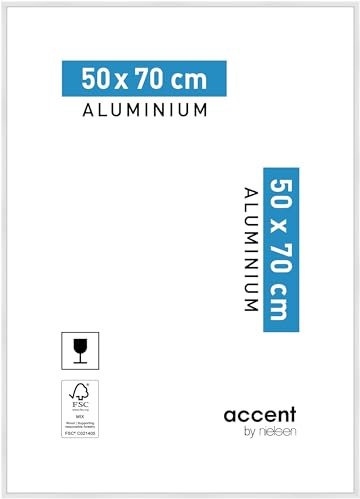 accent by nielsen Bilderrahmen, 50 x 70 cm, Aluminium, Weiß glanz, Posterrahmen zum Aufhängen im Hoch- & Querformat, Echtglas, Accent