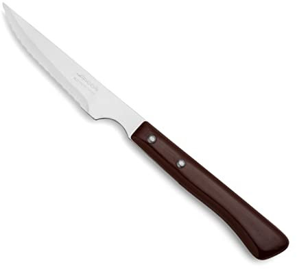 Arcos Cuchillos de Mesa - Cuchillo Chuletero Cuchillo de Mesa - Hoja de Acero Inoxidable NITRUM 110 mm - Mango de Nylon - Color Marrón