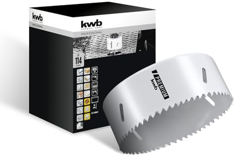 kwb Scie cloche bi-métal HSS Ø 114 mm, 8% allié au cobalt avec denture Vario progressive et haute précision pour une utilisation polyvalente