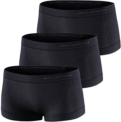 BRUBECK 3er Pack Merino Damen Boxershorts | Atmungsaktiv | Sport | Unterhose | Funktions-Unterwäsche | Panty | 41% Merino-Wolle | BX10440 M Schwarz