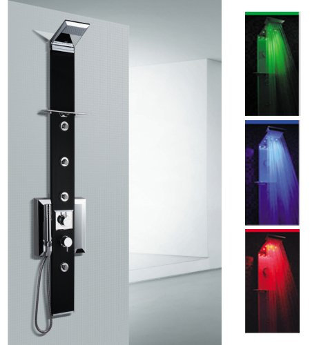 Prisma Kit doccia 140 termostatico nero con cromoterapia, 100% italiano, facile installazione, pezzi di ricambio disponibili, massaggio, montaggio a parete, gomma siliconica, 2 bar, lucidato