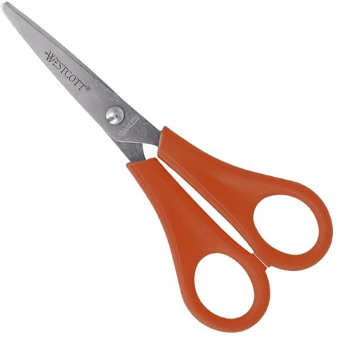Westcott Kinderschere Rot Rechtshänder | Schere mit integrierter 5 cm Skala | Schulschere & Bastelschere 13 cm (5) ideal für Kinderhände | Hochwertige Edelstahlklinge | E-21594 00